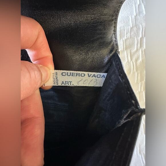 Vintage Cuero Vaca Art Piece BUSINESS BAG LEATHER BLACK UNISEX Argentina Purse - Picture 3 of 10